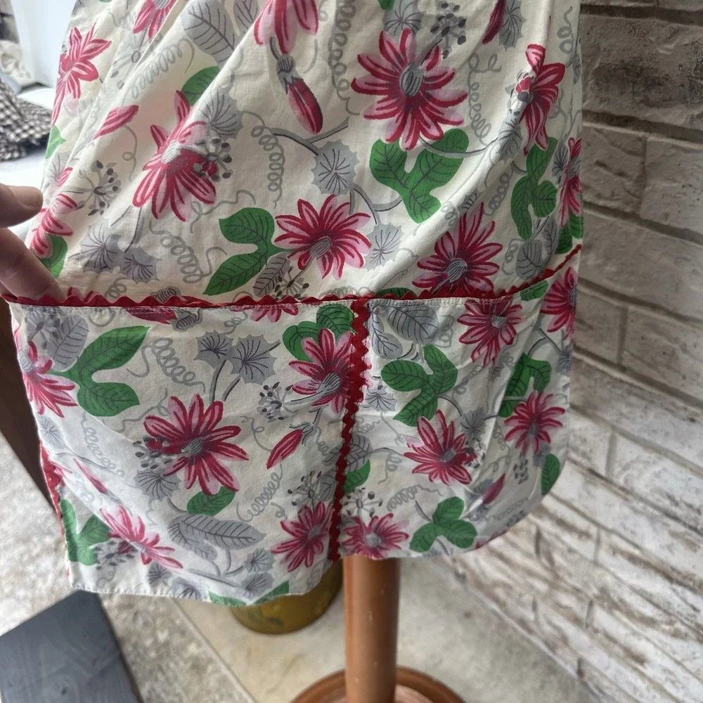 Lot Of 2 Vintage Half Apron Handmade Pockets Tie Back Farmhouse Floral Blue